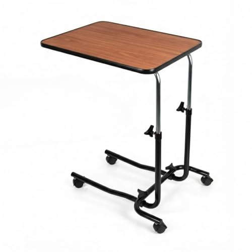 Economy Over Bed Table – Height Adjustable Tilting Overbed Table with Wheels – Easy-Clean Bed Tray Table for Meals, Reading & Laptop – Sturdy Bed Side Table for Wheelchair Users & Home Hospital Care