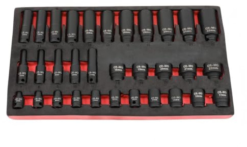 FLASHEVER 32Pcs 3/8 Impact Socket Set Metric Deep Standard 7-22mm | 6 Point Hex Sockets, Chrome Molybdenum Cr-Mo Steel, Black Phosphate Finish, EVA Foam Storage Tray, For Garage & Workshop