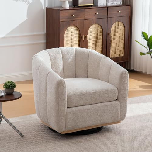 DRIXNO 360° Drehsessel, Wohnzimmer drehbar Loungesessel, Esszimmerstuhl mit Metallfuß, Club-Sessel, Armlehnstuhl für Wohnzimmer, Familienraum, Schlafzimmer, Lounge, Beige