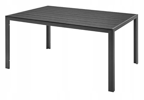 MAT-COMPANY Gartentisch 150x90 cm Aluminium mit Tischplatte in Holzoptik wetterfest moderner Tisch für Garten Balkon Terrasse robust pflegeleicht Schwarz