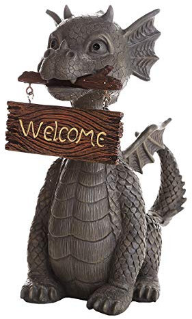 Pacific Giftware Drachengarten willkommen Drachengarten Display Akzent dekorative Skulptur Stein Finish 10-Zoll-Hoch Mehrfarbig