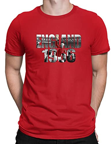 Flip Mens England 1966 World Cup Bobby Moore Photo Football T-Shirt Red (M)