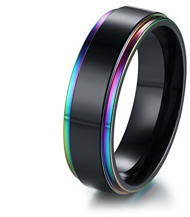VNOX Regenbogen - Gay &Lesbian Pride Leeren Edelstahl Ring Schwarze 8mm