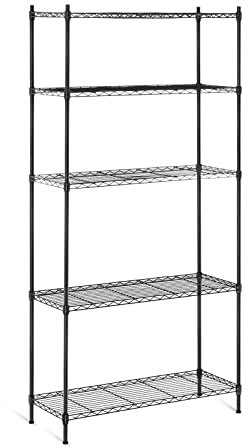 Royal Catering Estante de almacenamiento de metal de 5 niveles, sistema de estantería sin tornillos, estantes de cocina, acabado epoxi negro, RCMR-1800P19B (5 estantes, capacidad total de 150 kg, 30