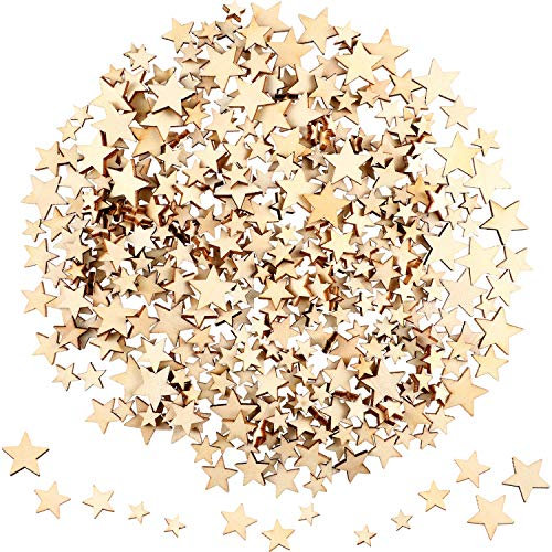 400 Stücke Mini Holz Sterne Scheiben Mischgröße Verschönerungen Form Tags für Weihnachten Hochzeit Party DIY Handwerk Tisch Streuung Dekoration