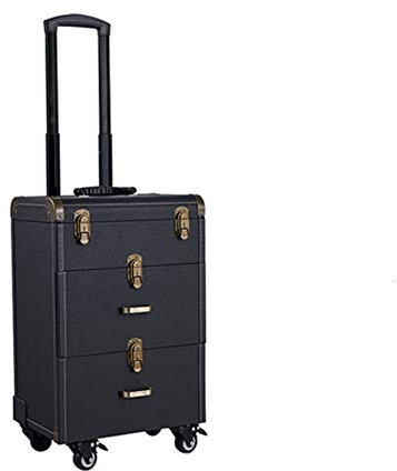 Professional Universal Wheel Cosmetics Trolley Case Travel Makeup Storage Suitcase for Professional Makeup Artist Hairdressing Organiser Nail Technician (Black-C)