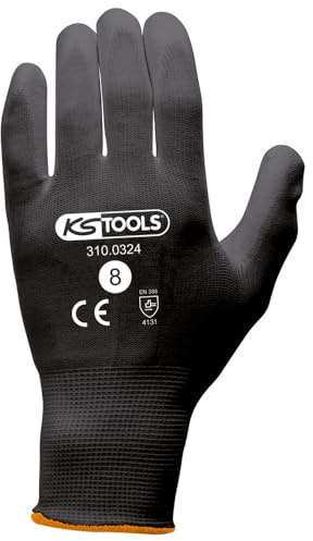KS Tools 310.0324 Mikrofaserhandschuhe, Schwarz, Größe 8, 12 Paar, Weiß