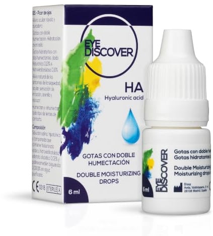 EYE DISCOVER Augentropfen gegen Trockene Augen mit Hyaluronsäure, Benetzungstropfen mit doppelter Befeuchtung, 6 ml