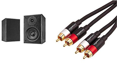 Dual LS 100 Aktiv-Lautsprecher Set (Phono-Eingang, integrierter Verstärker für Plattenspieler) schwarz & Amazon Basics PBH-20217 - Cinch-Audiokabel, 2 x Cinch-Stecker auf 2 x Cinch-Stecker, 2,4 m