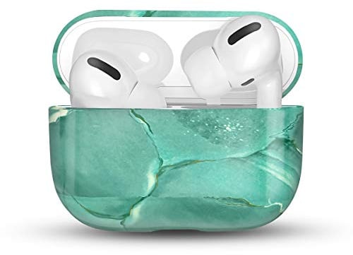 Newseego Kompatibel mit AirPods Pro Hülle, Ultradünnes Marmor Case Vollschutz Stoßfest Hard Abdeckung Tragbare Hülle für AirPods Pro Earpods Ohrhörer-Ladetasche, Grün