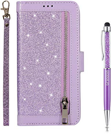 Grandoin Kompatibel mit Galaxy A7 2018 / A750 Hülle, Handyhülle im Brieftasche-Stil, Handytasche PU Leder Flip Cover Bunte Muster Book Case Schutzhülle für Samsung Galaxy A7 2018 / A750 (Lila)