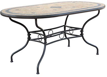 MilaniHome.it - Tavolo Ovale Fisso in Ferro 160x90 Piano in Mosaico per Esterno Giardino, Portico, Ristorante, Gelateria Bar Hotel Albergodi coloreTaupe