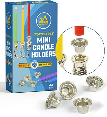 Ner Mitzvah Hanukkah Candle Holders Mini- Disposable Liner Inserts for Candle Menorah - Drip Guard Foil Cups - 44 Count - Mini