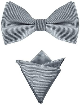 Allegra K Herren Hochzeitsfeier Vorgebundene Einfarbig Fliege Einstecktuch Set Dunkelgrau One Size