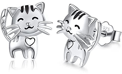 TRISHULA Katze Ohrringe 925 Sterling Silber Tier Ohrstecker Katze Schmuck Geburtstag Geschenk für Frauen Mädchen Kinder
