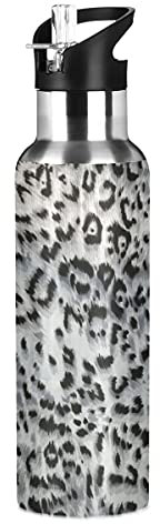 xigua Gourde de sport Leopard avec couvercle à paille double paroi isotherme en acier inoxydable 590 ml