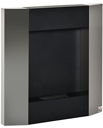 HOMCOM Camino Bioetanolo da Parete con Serbatoio da 0.7L e Copertura 20m², Acciaio, 72x11x72cm, Argento e Nero