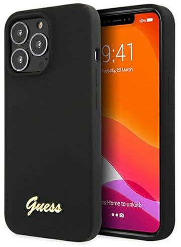Guess GUHMP13XLSLMGBK Handyhülle für iPhone 13 Pro Max 6.7 Zoll Gold Logo Silikon Hülle
