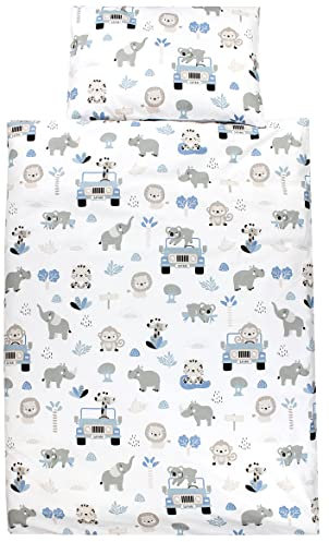 TupTam Kinder Bettwäsche Set Babybettwäsche Bettbezug 100 x 135 120 x 90 Kissenbezug 40 x 60 Jungen Mädchen 2-TLG, Farbe: Zoo Blau, Größe: 120x90 cm