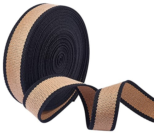 nbeads 10 Yards (9.14 m)/Rolle Schwarz Braune Gestreiftes Band, 32 mm Polyester Flaches Breites Stoffband Bekleidungszubehör Gurtband Für Wohnkultur Geschenke Nähen Heimwerken
