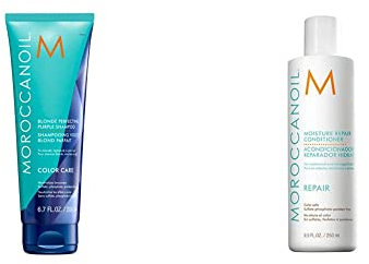 Moroccanoil Champú Violeta Rubios Perfectos, 200ml & Acondicionador Reparador Hidratante, 250ml