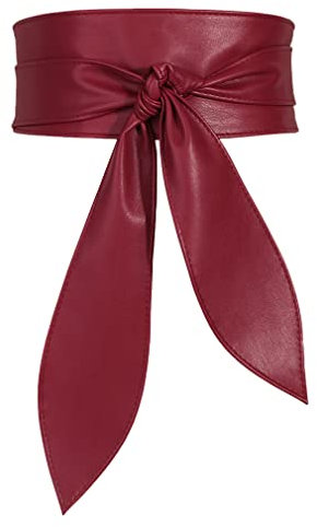 FEOYA Frauen Obi Gürtel Breiter Wickelgürtel Kleid Taillengürtel Dunkelrot L