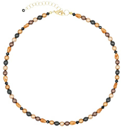 Feliss Handmade: Ketten aus Perlen, Halskette Damen. Statement Kette 45 cm lang. Choker Halsband, aesthetic Necklace Schmuck. Beads Perlenkette für Frauen in bunt mit Keramikperlen (Caramel Chocolate)
