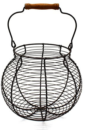 Cesta para Huevos Cesta para Huevos Antigua de Alambre con Mango de Madera Cesta de recolección Vintage primitiva. Oxidado