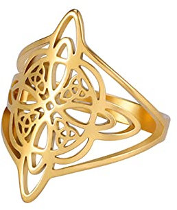 UNIFT Hexenknoten Ring für Frauen Edelstahl Chic Elegante Geometrische Art Hexerei Keltische Trinity Ring Wicca Amulett Schmuck Muttertag Geburtstagsgeschenk (Gold, 8)