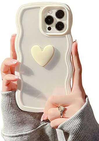 ZTUOK Compatible with iPhone 11 Case for Girls Women,Curly Simple Wave Design Clear Transparent Case with Cute 3D Love Heart Shockproof Slim Protective Soft TPU Bumper Cover for iPhone 11-White