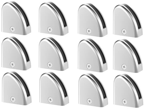 BELOFAY Pack of 12 Extra Strong Glass Clamps | 304 Stainless Steel Glass Balustrade Caps | Glass Clips Bracket Holder for Window Balustrade Stair Panels | Glass Bracket