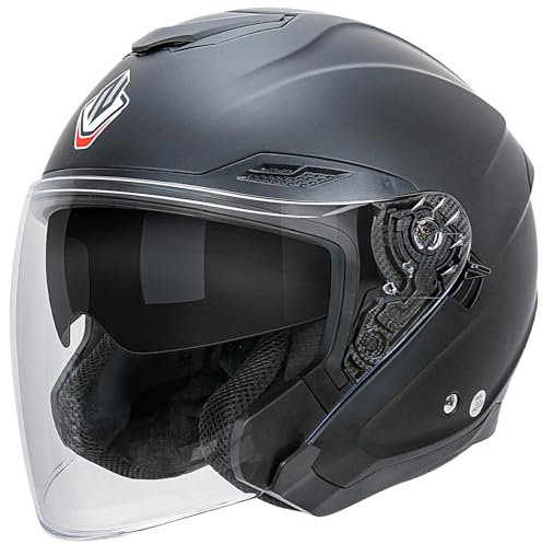 NENKI Casco Jet Moto Aperto Scooter ,Caschi Motorino Vintage ECE 22.06 Omologato Donna Uomo con Doppia Visiera Parasole