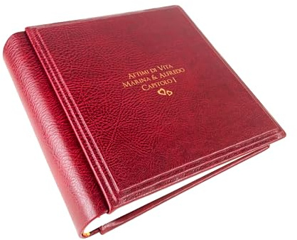 Fotoalbum - Elios Vintage - handgefertigte Herstellung aus Kunstleder, personalisierbar mit Gravur. Ideal für Hochzeiten, Jubiläen und alle Veranstaltungen (Rot)