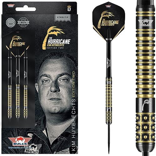 BULL'S Kim Huybrechts Schwarz E2 Steel Darts | 90% Tungsten 23g Steeltip Darts | Professionelle Dartpfeile für jeden Spieler
