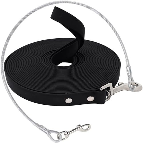 Wasserdicht Schleppleine für Hunde,mit Chew Proof Tie-Out Leinen,3-30m,Wasserdicht Trainingsleine für Große bis Kleine Hunde,Robuste Hundeleine(Schwarz,3m)