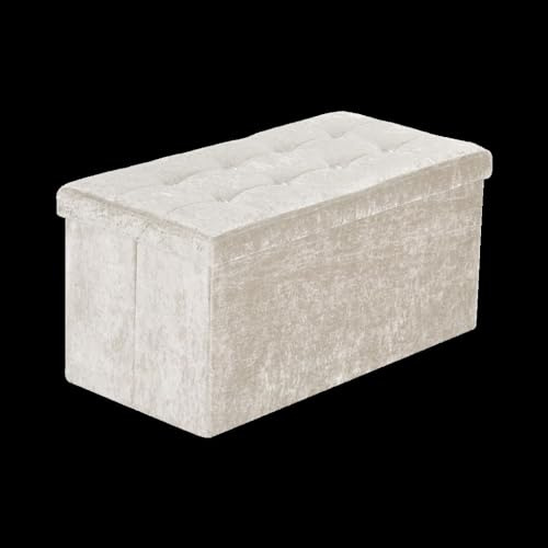 Artistic Fashionista Limited Ottoman Storage Box Faux Leather Folding Footstool Rest Seat Storage Stool Toys Chest Bench Blanket Linen Laundry Box (Crushed Velvet - Cream, Large 38x76cm)
