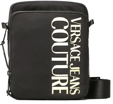 VERSACE JEANS COUTURE Umhängetasche für Herren – 74YA4B96 ZS394 G89 Schwarz und Gold-Logo – 20 x 16 x 8 cm, Schwarz