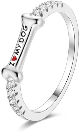 NARMO 925 Silber Sterling Cubic Zirkonia Ring Lettering Ich Liebe Meinen Hund Personalisierte Knochen Ring für Frauen Mädchen Statement Ringe Größe 52mm