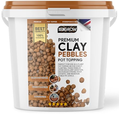 UK GROW Premium Clay Pebbles Expanded Orange Clay for Hydroponics, Plant Drainage & Top Dressing - Food Grade, Extra Strong Buckets - Multipe (2 Litre Bucket)