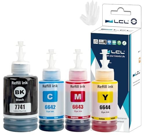 LCL T774 T664 774 664 Ink Bottle Replacement for Epson 774 664 Refill Ink Bottle Multipack Compatible with Epson ET-2500 ET-2550 ET-2600 ET-2650 ET-3600 ET-4500 ET-4550 ET-14000 ET-16500 L100 (4 Pack)