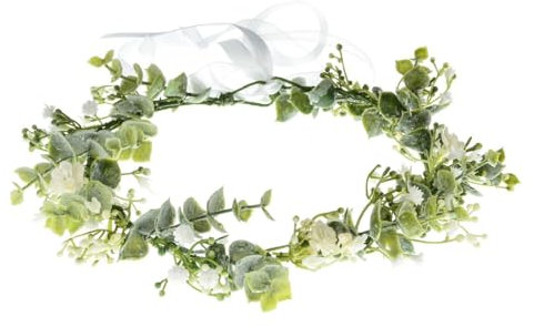 LZKHEH Künstlicher Blumenhaarreif: Blumenkranz mit Greenery-Krone und Brautschleier für Hochzeit, Party und Festival - Haarkranz, Kopfschmuck und Zierde in einem.