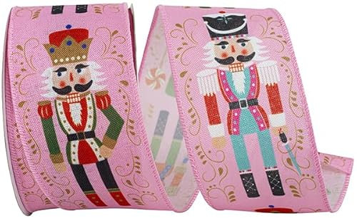 Reliant Ribbon Nutcracker Scroll Wired Edge Ribbon, Pink