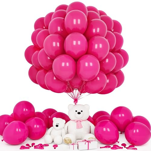 Teselife Globos Rosa Roja, 50Piezas 12Pulgadas Rosa Brillante Fucsia Látex Helio Globo Mujer Niña Princesa Cumpleaño Aniversario Boda Propuesta Graduación Compromiso Despedida Soltera Baby Shower