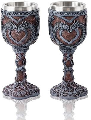 Ottalent Dragon Goblet Black Dragon Heart Shaped Wine Chalice, Dungeons and Dragons Gift,2 pack.