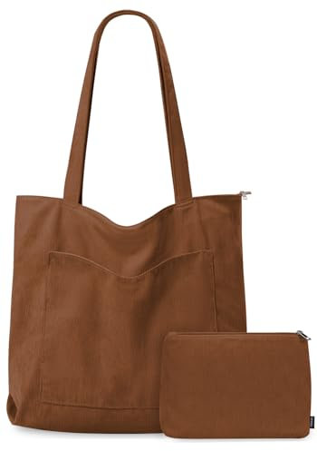GASSDA Tote Bag Damen Cord Shopper Tasche Groß Umhängetasche Handtasche mit Kosmetiktaschen für Einkaufen Arbeiten Reisen und Schule