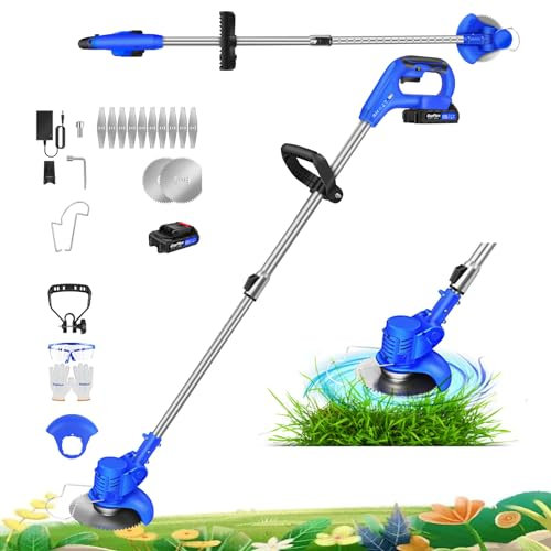Desbrozadora De Bordes Sin Cable De 21V con Batería De 10000rpm, Desbrozadora Eléctrica Potente De 260W con 25cm De Ancho De Corte, Tubo Telescópico Retráctil, 1*Batería De 1500mAh