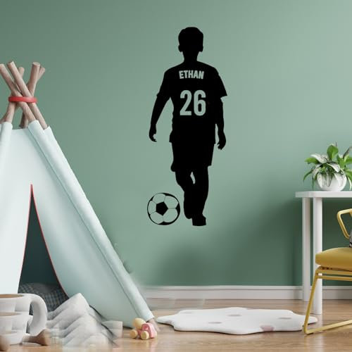 Adesivo Da Parete Con Nome Personalizzato Calcio - Atleta Ragazzi Camera Sport Numero Decalcomania in Vinile Murale (L)