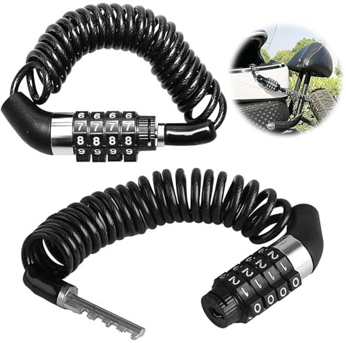 Cadenas de Vélo 150cm*3,5 mm,2 Pièces Cadenas Velo Antivol à 4 Chiffres Cadenas Cable Antivol En Alliage De Zinc Et Pvc Antivol Casque Moto pour Casque de Vélo Casque de Poussette Snowboard(Noir)