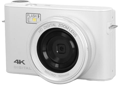 Kleine Digitalkamera für Kinder, FHD 1080P Kompaktkameras mit 18 fachem Zoom, 64 MP 4K Vlogging Kamera, Tragbar für Teenager, Jungen, Mädchen, Senioren (White)