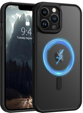 SupVict iPhone 15 Pro Case Compatible with MagSafe, Slim Thin Translucent Matte Black, Shockproof Military Grade Protective Cover